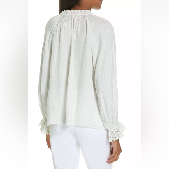 Ulla Johnson Irene Pearl White Drawstring Neck Blouse - Picture 3 of 12